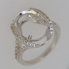 Sterling Silver Semi Mount Ring Setting Oval OV 16X12mm White Topaz - Syzjewelry