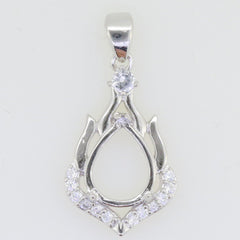 Sterling Silver Semi Mount Pendant Setting Pear PE 10X8mm White Topaz - Syzjewelry