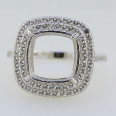 Sterling Silver Semi Mount Ring Setting Cushion CU 12X12mm White Topaz 4724 - Syzjewelry