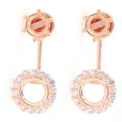 Rose Gold Plated Sterling Silver Semi Mount Earring Setting Round RD 7x7 6x6mm S - Syzjewelry