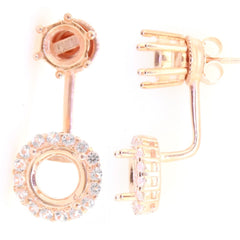 Rose Gold Plated Sterling Silver Semi Mount Earring Setting Round RD 7x7 6x6mm S - Syzjewelry