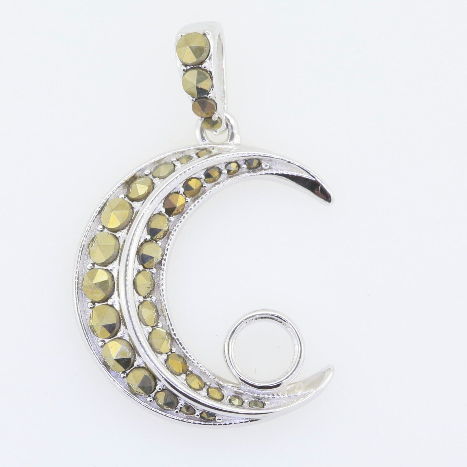 Sterling Silver Semi Mount Pendant Setting Round RD 5x5mm Moon Marcasite - Syzjewelry