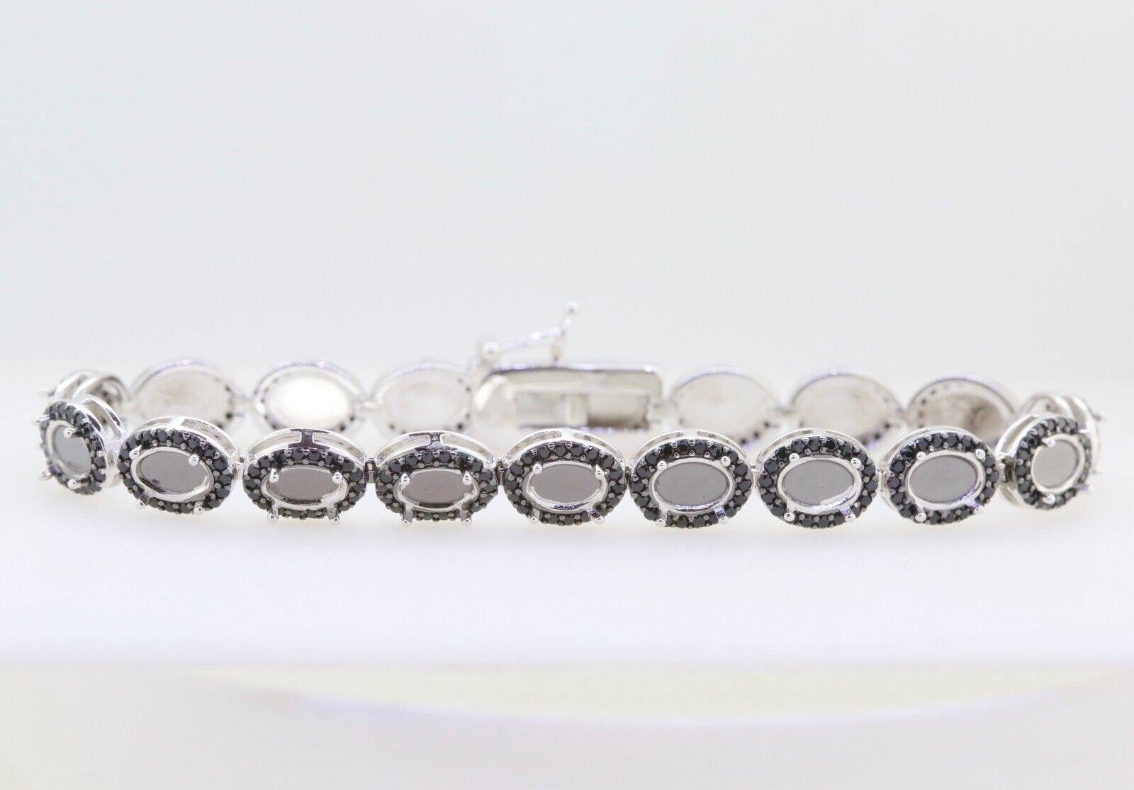 Sterling Silver Semi Mount Tennis Bracelet Setting Cab OV 7X5mm Black Spinel - Syzjewelry