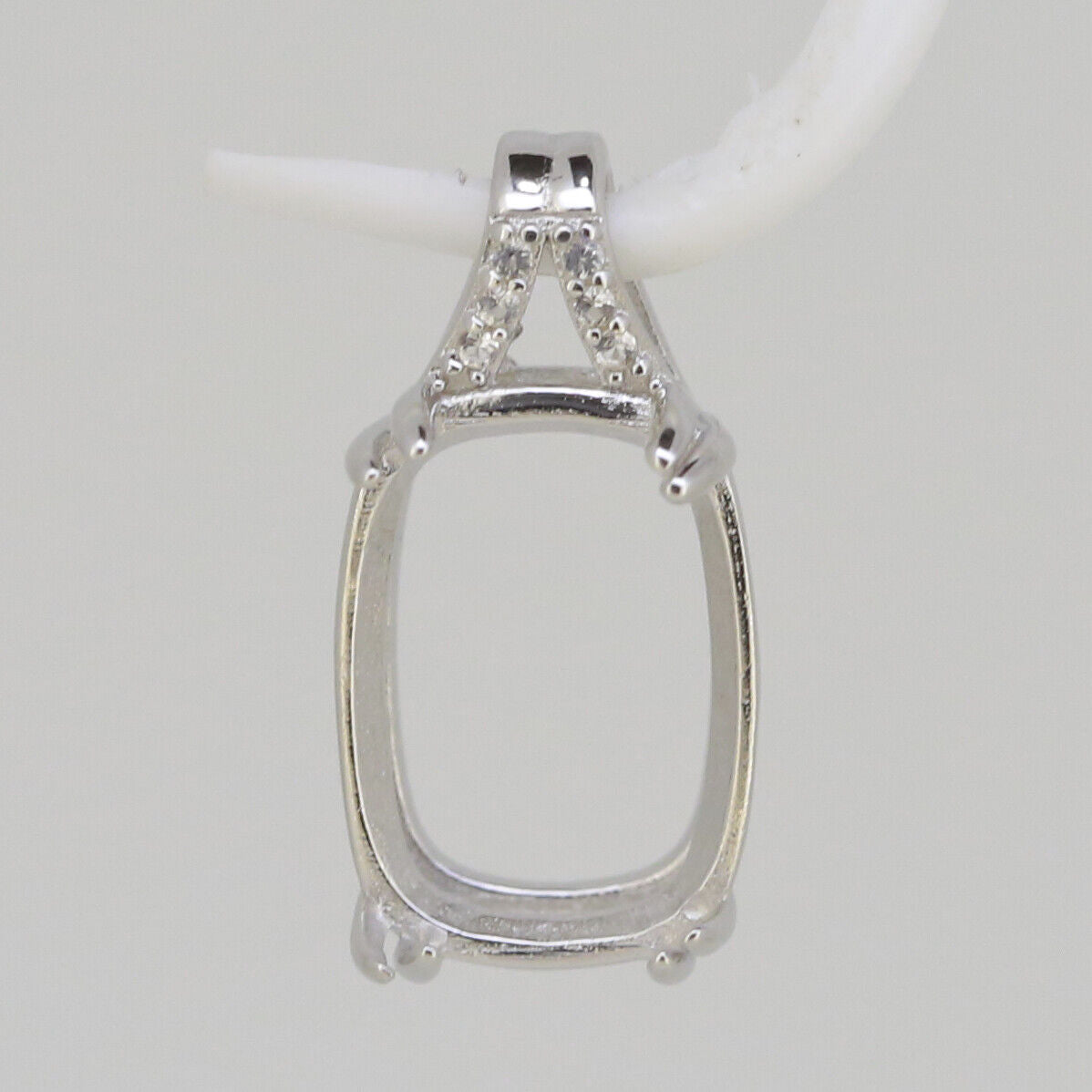 Sterling Silver Semi Mount Pendant Setting CU 14X10mm White Topaz - Syzjewelry