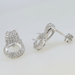 Sterling Silver Semi Mount Earrings Setting OV 8x6mm white topaz White - Syzjewelry