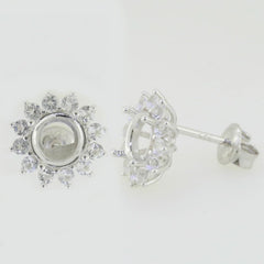 14K White Gold Semi Mount Earrings Setting Round RD 6.5mm Solid - Syzjewelry