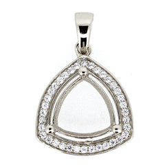 Sterling Silver Semi Mount Pendant Setting Trillion Tri 10x10mm Halo White Topaz - Syzjewelry