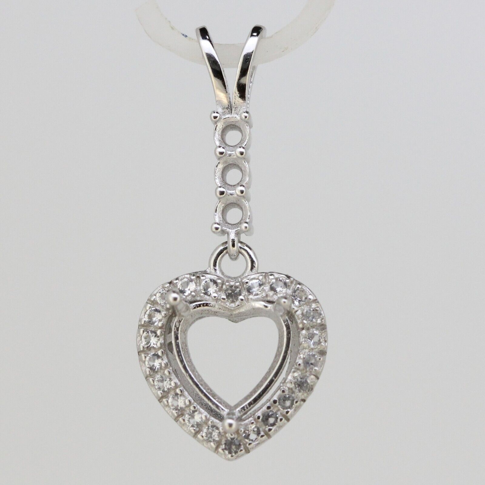 Sterling Silver Semi Mount Pendant Setting Heart HT 8x8mm RD 2.5mm White Topaz - Syzjewelry