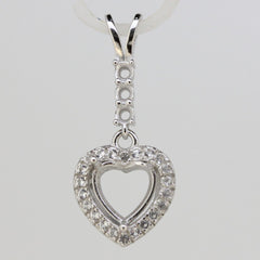 Sterling Silver Semi Mount Pendant Setting Heart HT 8x8mm RD 2.5mm White Topaz - Syzjewelry