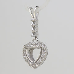 Sterling Silver Semi Mount Pendant Setting Heart HT 8x8mm RD 2.5mm White Topaz - Syzjewelry