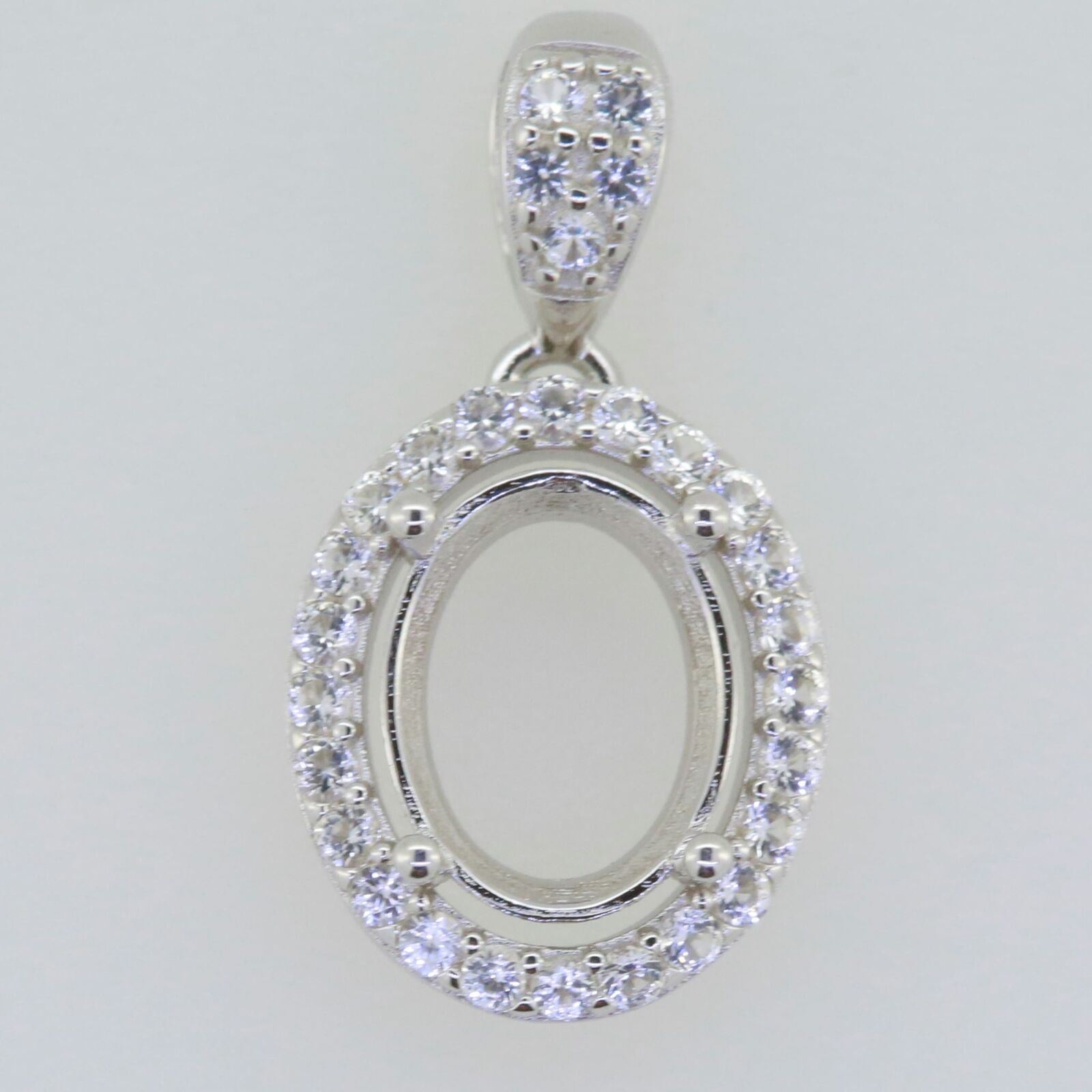 14K White Gold Semi Mount Pendant Setting Oval OV 10X8mm - Syzjewelry