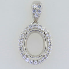 14K White Gold Semi Mount Pendant Setting Oval OV 10X8mm - Syzjewelry