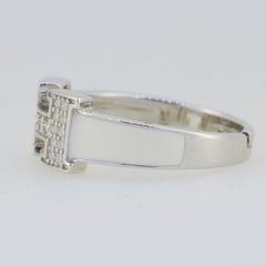 Letter H Melee Moissanite Sterling Silver Band Ring Enamel Adjustable Size - Syzjewelry