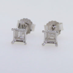 Sterling Silver Semi Mount Earrings Setting Princess SQ 4x4mm Stud - Syzjewelry