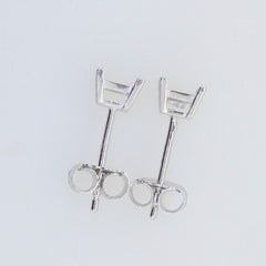 Sterling Silver Semi Mount Earrings Setting Princess SQ 4x4mm Stud - Syzjewelry