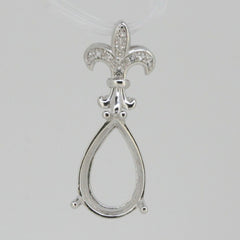 Sterling Silver Semi Mount Pendant Setting Pear PE 14x10mm Fleur Di Lis - Syzjewelry