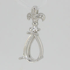 Sterling Silver Semi Mount Pendant Setting Pear PE 14x10mm Fleur Di Lis - Syzjewelry