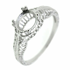 Art Deco Style Sterling Silver Semi Mount Ring Setting Oval OV 7x5mm Filigree