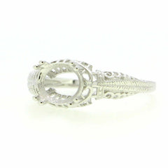 Art Deco Style Sterling Silver Semi Mount Ring Setting Oval OV 7x5mm Filigree