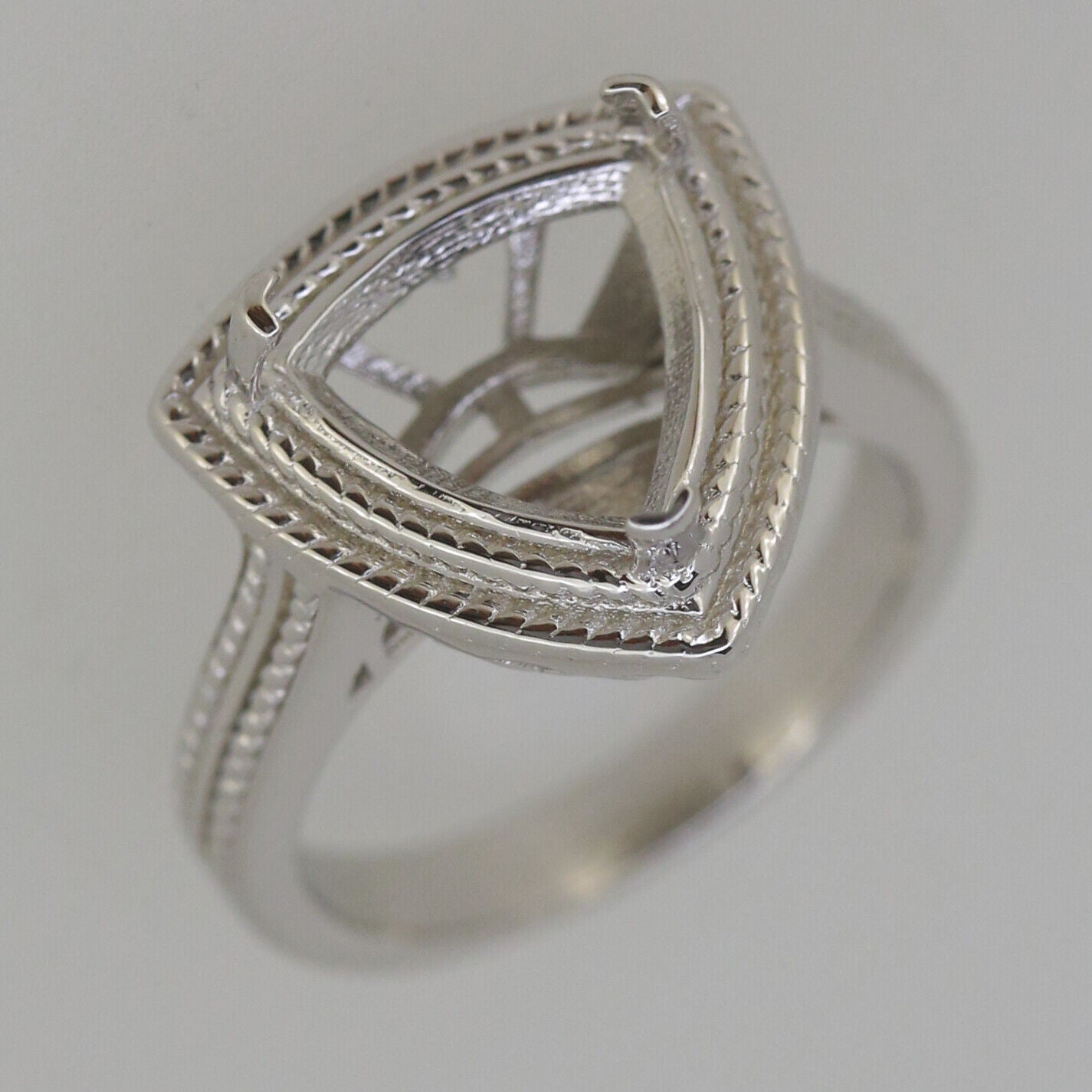 Sterling Silver Semi Mount Ring Setting Trillion Tri 11x11mm Milgrain 20860 - Syzjewelry