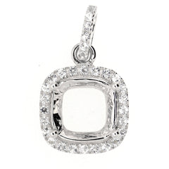 Sterling Silver Semi Mount Pendants Setting Cushion CU 8x8mm Topaz Accent P007 - Syzjewelry