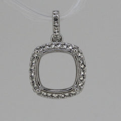 Sterling Silver Semi Mount Pendant Setting Cushion Cu 10x10mm W/ White Topaz 454 - Syzjewelry