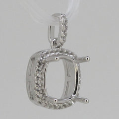 Sterling Silver Semi Mount Pendant Setting Cushion Cu 10x10mm W/ White Topaz 454 - Syzjewelry