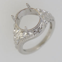 Vintage Style Sterling Silver Semi Mount Ring Setting Round RD 12x12mm - Syzjewelry