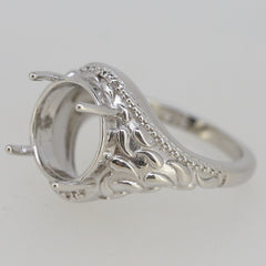 Vintage Style Sterling Silver Semi Mount Ring Setting Round RD 12x12mm - Syzjewelry