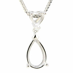 Sterling Silver Semi Mount Pendant Setting Pear PE 12x8mm Heart HT 6x6mm - Syzjewelry