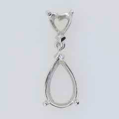 Sterling Silver Semi Mount Pendant Setting Pear PE 12x8mm Heart HT 6x6mm - Syzjewelry