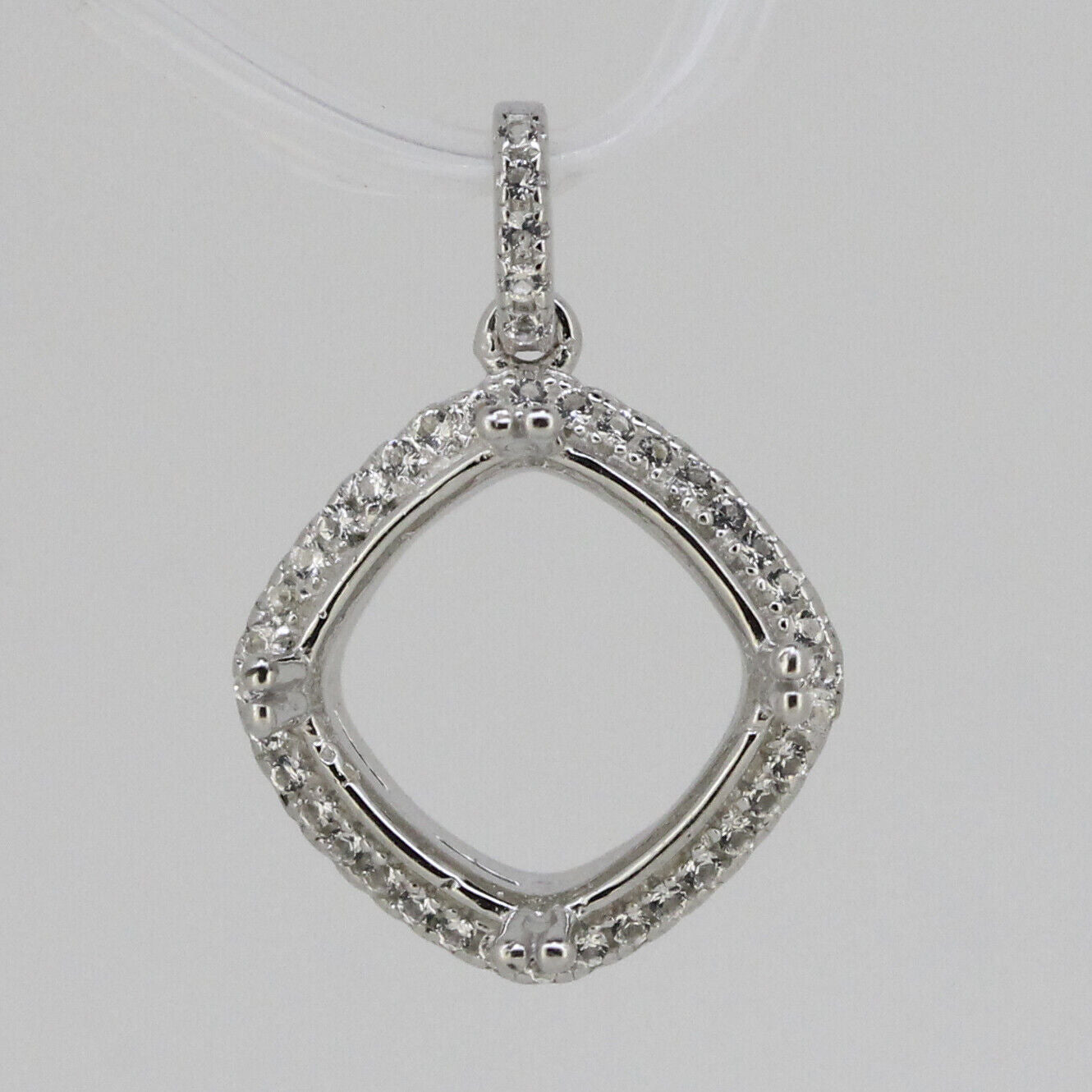 Sterling Silver Semi Mount Pendant Setting Cushion Cu 8x8mm Halo Topaz P464 - Syzjewelry