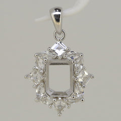 Sterling Silver Semi Mount Pendant Setting OCT 9x7mm W/ White Topaz - Syzjewelry