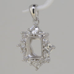 Sterling Silver Semi Mount Pendant Setting OCT 9x7mm W/ White Topaz - Syzjewelry