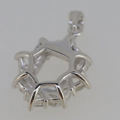 Sterling Silver Semi Mount Pendant Setting OCT 9x7mm W/ White Topaz - Syzjewelry