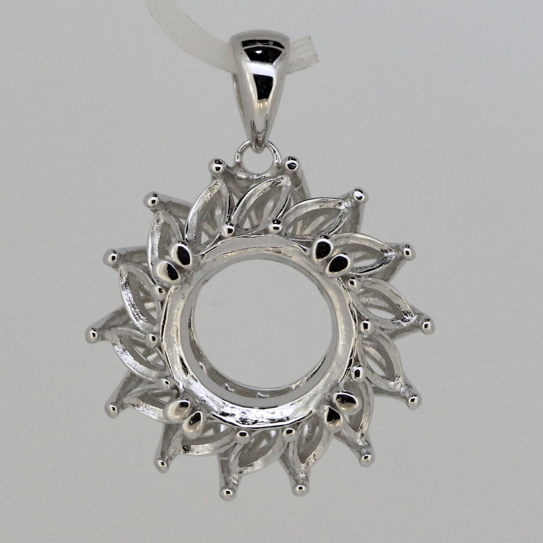 Sterling Silver Semi Mount Pendant Setting Round RD 11x11mm MQ 5x2.5mm - Syzjewelry