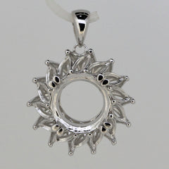 Sterling Silver Semi Mount Pendant Setting Round RD 11x11mm MQ 5x2.5mm - Syzjewelry