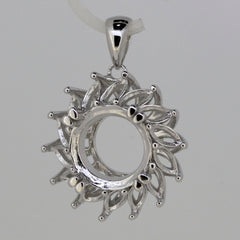 Sterling Silver Semi Mount Pendant Setting Round RD 11x11mm MQ 5x2.5mm - Syzjewelry