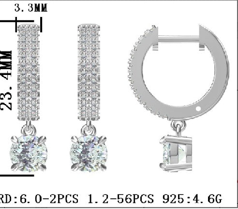 Sterling Silver Semi Mount Earrings Setting Round RD 6.0mm